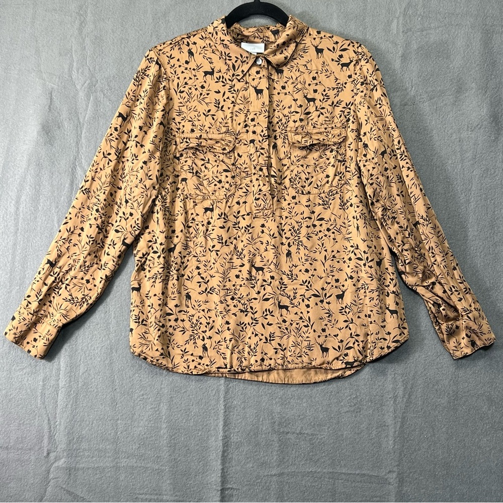 J Jill medium petite Popover Shirt Womens Floral Deer Print Button Up